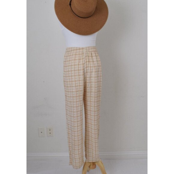 Vintage 80s Plaid Beige and Cream Lounge Pants | 27-34‎ waist - Picture 3 of 10